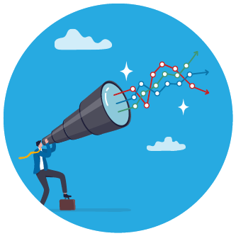 An illustration of a man looking through a large telescope