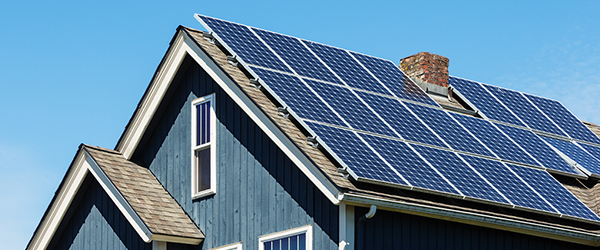 Roof with solar panels) Roof with residential solar panels