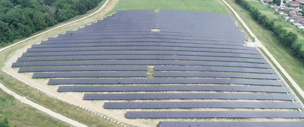 Overhead shot of large solar farm